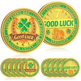 Landical 12 Pcs Lucky Coin Four Leaf Clover Good Luck Charms Horseshoe Elephant Lottery Ticket Scratcher Tool Chip Two Sided Gold Novelty Coins for Women Men