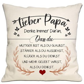 Bommex Du mutiger bist als du glaubst Cushion Covers for Dad Father from Daughter Son Inspirational Gift for Dear Dad Birthday Father's Day (Dad 1)