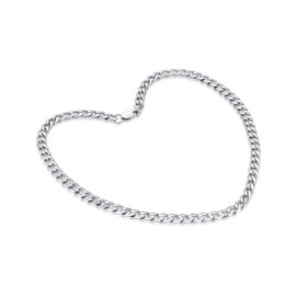 FOSIR 5mm Stainless Steel Flat Cuban link Chain for Men Silver Curb Necklace 75cm