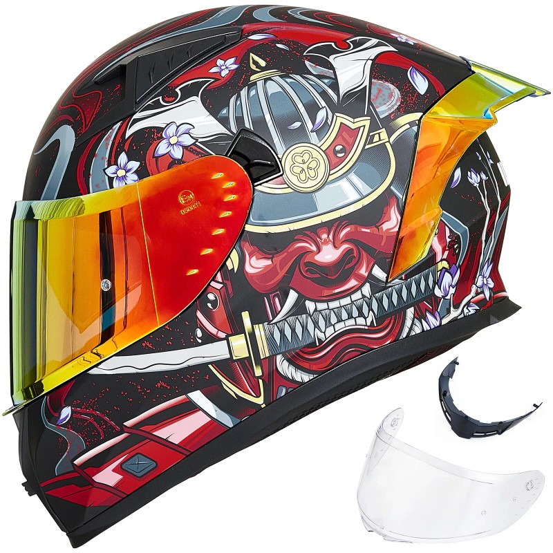 ILM Armor Red Full Face Motorcycle Helmets Mirrored&Clear Visors 2