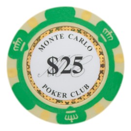 Brybelly Monte Carlo Premium Poker Chips Heavyweight 14-Gram Clay Composite - Pack of 50 ($25 Green)