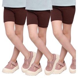 hi!mom 3 Pack Girls Cycling Shorts - Safety Comfy Cotton Basic Non See Through Girl Short Leggings Kids - School Dance Sport Bike Summer Shorts Knee Length, Brown 6 Years