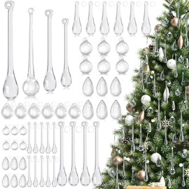 Vercraft 60 Pcs Glass Crystal Christmas Ornaments, Hanging Teardrop Ornament, Chandelier Raindrop Pendant, Crystal Glass Pendant for Christmas Tree Wedding Party Holiday Decor, 8 Style (Clear)