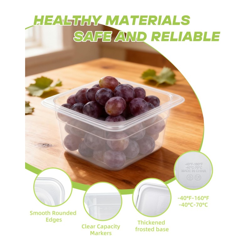 WELKOR 6 Pack Polypropylene Food Storage Containers for Party, Catering,