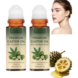Aceite de ricino suero de rodillo para el cuidado de la piel, aceite de ricino refrescante prensado en frío, reafirma la piel hidratante,ligero de rápida absorción,reduce las líneas finas (2 piezas)