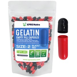 XPRS Nutra Size 2 Empty Capsules - 100 Count Empty Gelatin Capsules - Empty Pill Capsules - DIY Capsule Filling - Pure Bovine Pill Capsules Empty Gel Caps (Black/Red)