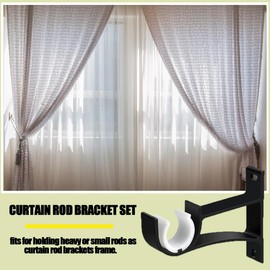 4 Pack Curtain Pole Brackets, Adjustable Curtain Rod Brackets, for 28 to 35mm Drapery Rods Metal Curtain Rod Brackets Set, for Curtain Wardrobe Poles Wall Rod, Black