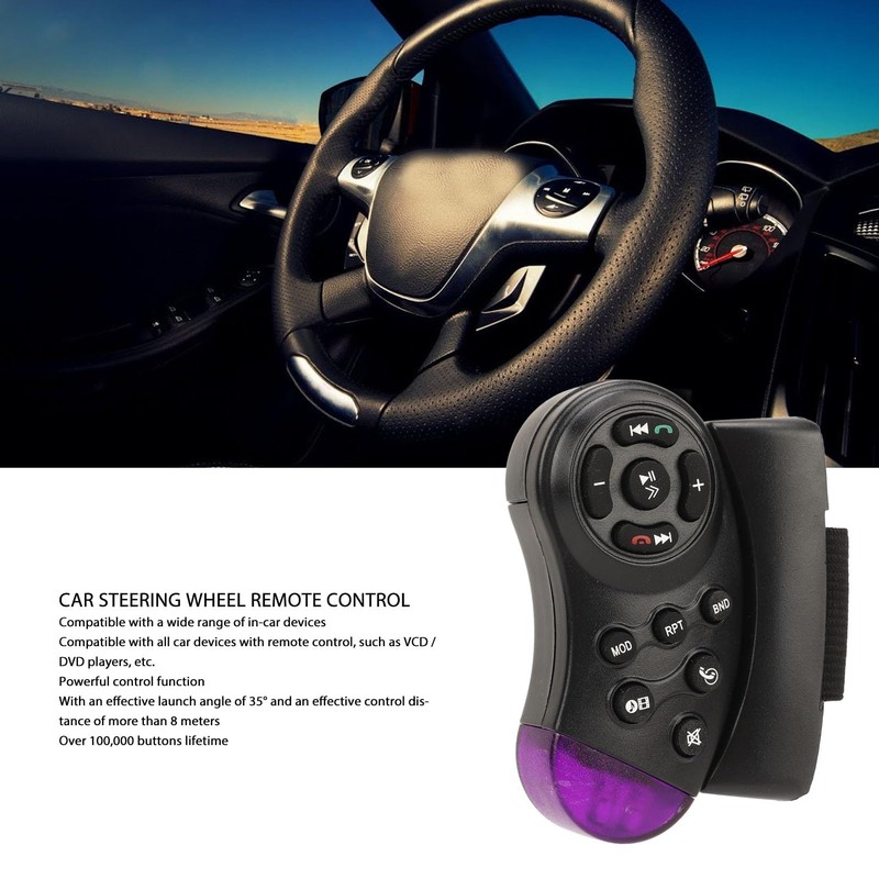 Powerful 2-DIN Car Steering Wheel Remote Control, 8 m Range,