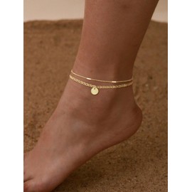 Bouzilli Initial Ankle Bracelets for Women 14K Gold Plated Dainty Layered Round Letter Anklets Beach Jewelry Gift