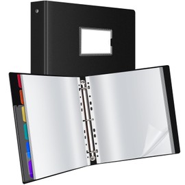 Uquelic Presentation Ring Binder, A4 Display Folder with 50 Punched Pockets and 6 Colorful PP Divider Pages, Folder File Plastic Sleeves for Documents, Certificates, Receipts, Black