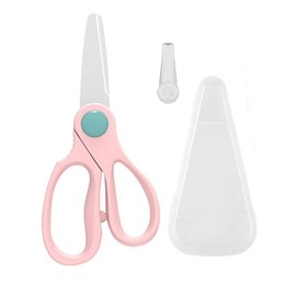 Ceramic Baby Food Scissors with Travel Case, Portable Shears, Dishwasher Safe, Kitchen Scissors, Healthy Food Cutter with Dust Cover, Pink
