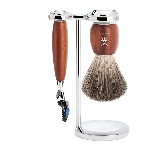 MÜHLE Vivo Series Shaving Set Pure Badger Hair Compatible with Gillette Blades Plum Wood