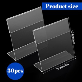 JIEYAO 30 Pcs 4x4 Inch Acrylic Picture Frames, Clear Slant Back Tabletop Photo Frames L-Shaped Frameless Display Stand Holder for Photos Signs Menus Home Office Decor