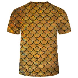 WHNBCW Novelty Fish Scale T Shirt Funny Striped Graphic Tee Shirt,Gold,2XL