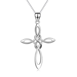 YAFEINI Cross Necklace Sterling Silver Religious Infinity Celtic Knot Cross Pendant Necklace Jewellery for Women Girls,18 inchs (Silver cross necklace)