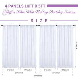 White Wedding Backdrop Curtain 4 Panels 10ft x 5ft Chiffon Fabric Curtains Backdrop Drapes for Photography Props Wedding Arch Bridal Shower Home Decoration (2 Pack 10ft by 10ft)
