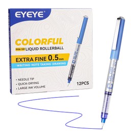EYEYE 0.5mm Blue Pens Needle Tip, 12 Pack Rollerball Pen Extra Fine Point Quick Dry, Blue Liquid Ink Pens Fine Point Smooth Writing Pen for Journaling, Note Taking, Office, School Supplies