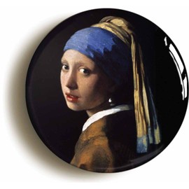 Ozorath GIRL WITH A PEARL EARRING BADGE BUTTON PIN (size is 1inch/25mm diameter) VERMEER DUTCH RENAISSANCE ART