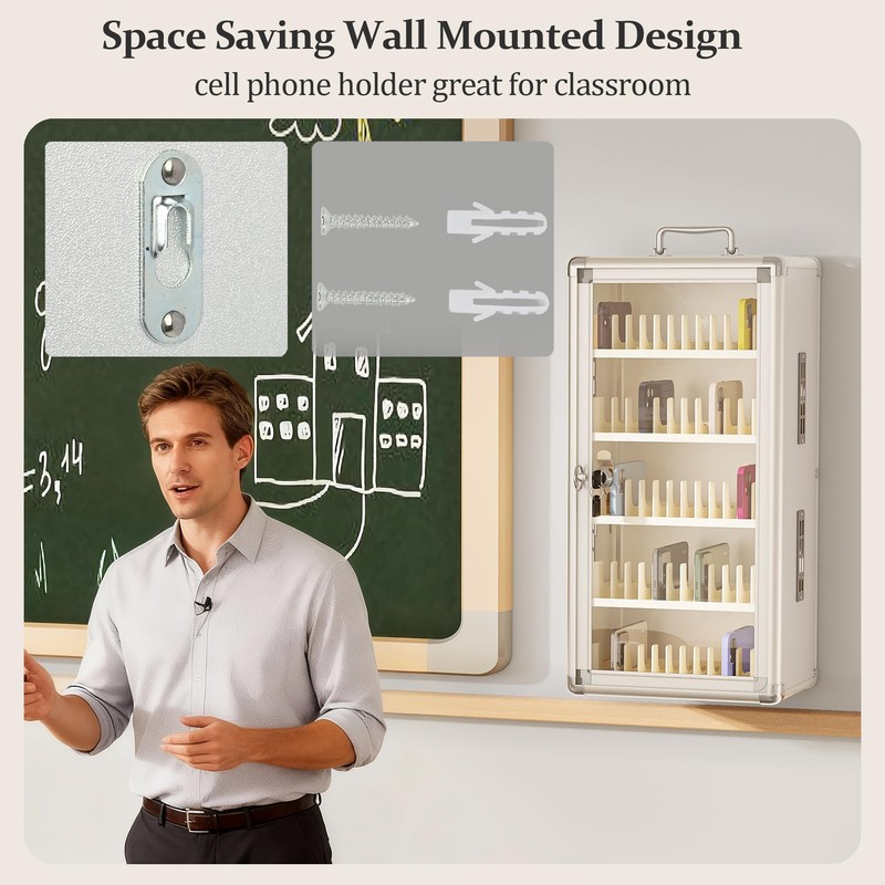 lesolar Upgraded 60 Slots Cell Phone Locker, Wall Mounted Phone