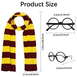 shengo Wizard Costume Accessories, Wizard Scarf and Glasses Children’s Wizard School Uniform World Book Day Fancy Dress Costume Accessories