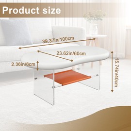 Cloud Coffee Table, Modern Coffee Table for Living Room, Irregular Cream White Side Table, White Cute End Table with Acrylic Legs