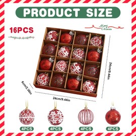 16 Pcs Christmas Ball Ornaments,Red Christmas Baubles,6 cm Shatterproof Christmas Tree Decoration,Glitter Xmas Hanging Baubles Ball Ornaments for Christmas Party Decoration (Red)