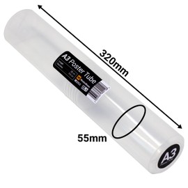 WestonBoxes Storage Tube for Posters, Prints, Drawings & Artwork, Clear Plastic with a 50/50 Screw Split (1, A3, Diameter-55mm / Length-320mm)