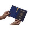 Eccolo Travel Passport Cover Case with Storage Pocket, Blue Striped