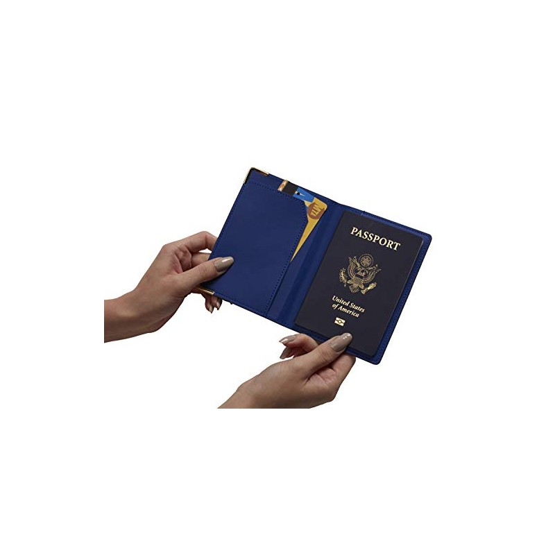 Eccolo Travel Passport Cover Case with Storage Pocket, Blue Striped