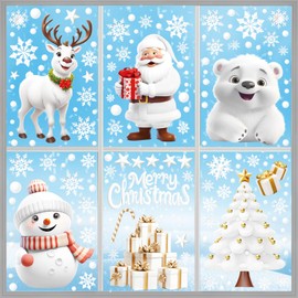 Christmas Window Stickers, Norvens 9 Sheets Static Merry Christmas Window Clings White Stereo Static Sticker for for Christmas Party Supplies