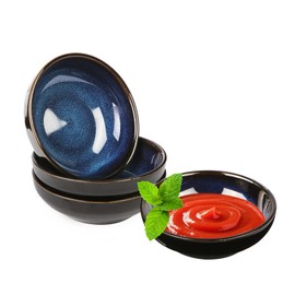 4 Pack Soy Sauce Dishes,2.71 oz Blue Ceramic Dipping Bowls,Pinch Bowls, Mini Small Dip Bowls Set,Sauce Dish Bowl for Side Dish,Ketchup,Soy, BBQ, Sushi, Party, Appetizer Condiments Serving Bowl Set