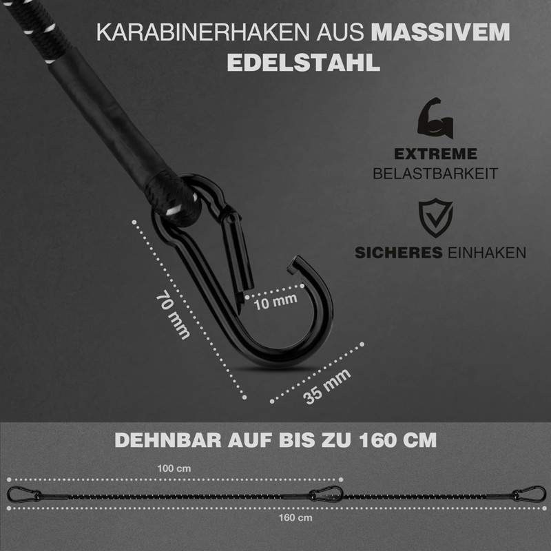 CLIFFORD Tensioning Rubber with Carabiner - 30 cm to 140
