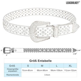 Leacoolkey Women's Men's Fashion Rhinestone Belt, Western Cowgirl Rivets Punk PU Leather Belt for Jeans Men, B-white