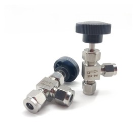 WOWCLEDED 1pcs 304 Stainless Steel Double Ferrule Needle Valve 6mm 8mm 10mm Gas Path Right Angle Type Globe Valve(8mm)