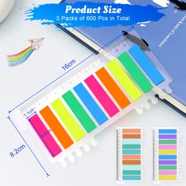 600 Pcs Sticky Tabs, Repositionable Index Tabs, Writable Page Markers Tabs with Ruler for Reading Notes, Books, Classify Files, Office Supplies(3 Pack - Morandi, Coloured, Fluorescent)
