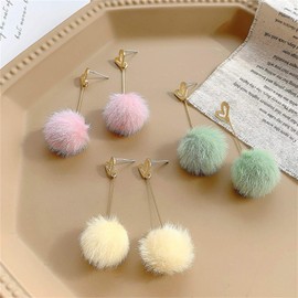 3 Pairs Pom Pom Ball Earrings Set Faux Fur Round Dangle Earrings Bowknot Braided ball Fluffy Pom Pom Tassel Drop Earrings Set Cute Christmas Earrings for Women - A