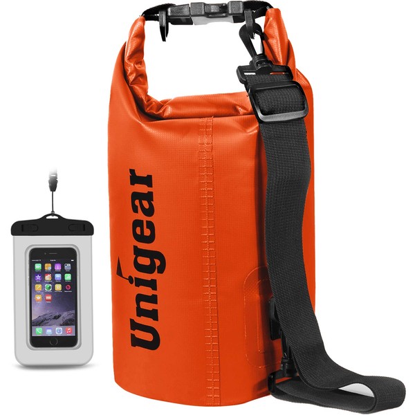 Unigear Waterproof Dry Bag, Orange, 2.6 Gallons (10 L), Waterproof Pouch Included, Drum Shape, Dustproof, 9 Colors, 6 Sizes: 0.5 / 1.3 / 2.6 / 5.3 / 7.9 / 10.6 Gallons (2 / 5 / 10 / 20 / 30 / 40 L)