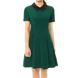 Allegra K Women's A Line Short Sleeve Panel Peter-Pan Collar Mini Dress - A-Line m