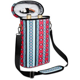 Wine Cooler Bag 2 Bottle, Insulated Wine Carrier Tote Bag with Padded Divider & Adjustable Shoulder Strap, Wine Bottle Tote for Travel, BYOB, Dinner, Party, Christmas | Wine Gift for Women, Men