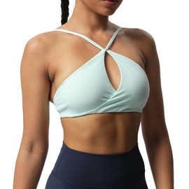 Aoxjox - brasier deportivo para mujer, sin espalda, acolchado Ariel Halter para yoga, sin mangas, Menta, L