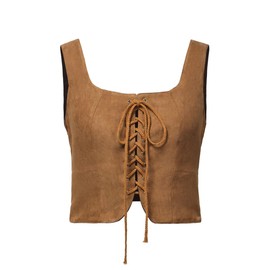 Women's Renaissance Lace-Up Vest Steampunk Gothic Vest Cosplay Costume, Double Brown
