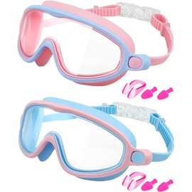 Rantizon Kids Swim Goggles 2 Pack, Wide View Swimming Goggles for Child 3-15, Anti Fog&UV No Leaking Goggles for Boys Girls