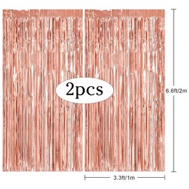 ASTARON ASTARON 2Pcs Rose Gold Foil Fringe Curtains Shiny Metallic Fringe for Baby Shower Party Birthday Party Decoration