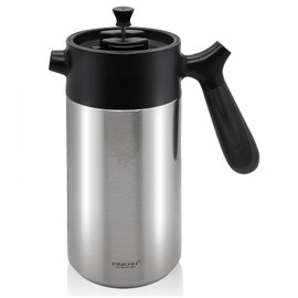 PINKAH French Press Coffee Maker-32oz Insulated Coffee Press with Wood Grain Handle- Large Capacity, Tea, Espresso & Cold Brew, Stainless Steel