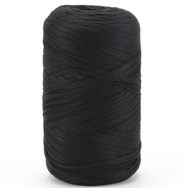 350g Crochet Yarn,Yarn for Crocheting,Thick Knitting Yarn,Elastic Fabric Cloth T Shirt Yarn, Spaghetti Yarn Soft Yarn for Hand DIY Dolls Bags Basket Cushion Crocheting Projects-Black