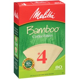 Melitta Bamboo #4 Cone Coffee Filters, White, 80 Count (Pack of 6)