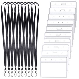 Hemiks Ausweishülle mit Band Set, 10 Stück Transparente Kartenhülle 10 Stück Schlüsselband Schwarz mit Drehbarem Clip, Ausweishalter für Studenten Mitabeiter