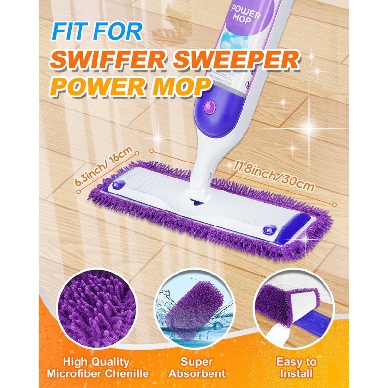 3 Pack Reusable Power Mop Pads Compatible with Swiffer Power