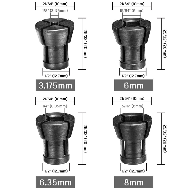 Genmitsu 4pcs Router Collet Kit, 1/8″ to 5/16″ Router Bit