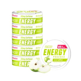 GRINDS Energy Pouches - Natural Caffeine Pouches - Contains B-Vitamins, Sugar-Free, & 0 Calories - 80mg of Caffeine in Each Pouch - Sour Apple - 6 Pack, 15 Pouches Per Can